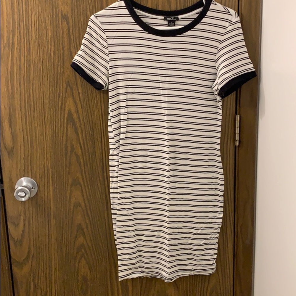 Black and White Striped Fitted Dress